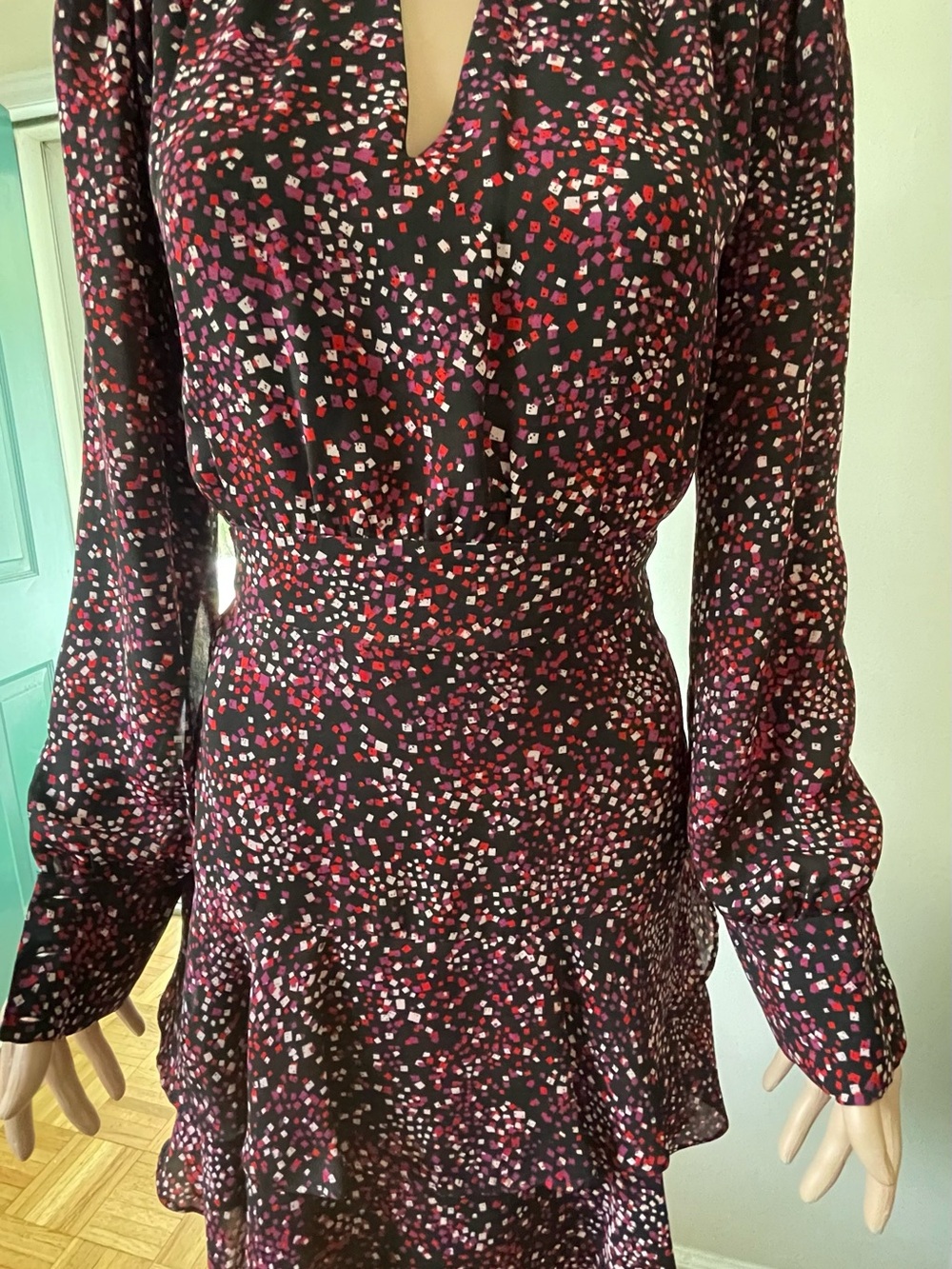 Parker Black Long-Sleeve Dress with Pink and Red Confetti Print